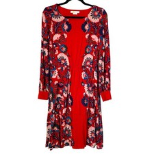 Boden Zoe Dress Women 6 Red Floral Midi Stretch Jersey Boho Artsy