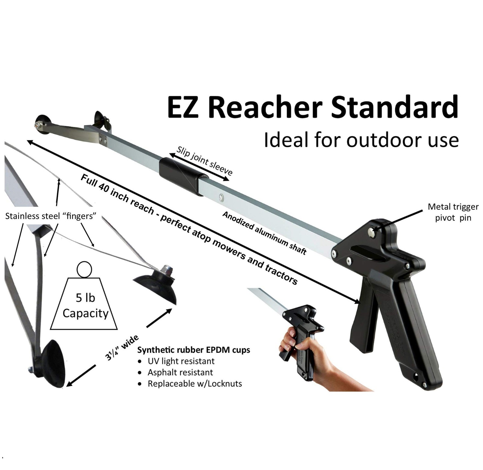ArcMate 32" EZ Reacher Deluxe Locking Indoor Reacher Grabber, 5-lb. Pickup Ca...