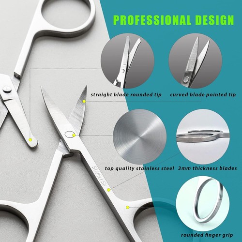 Facial Hair Small Grooming Scissors For Men Women - Eyebrow, 2PCS, Silver - Picture 3 of 9