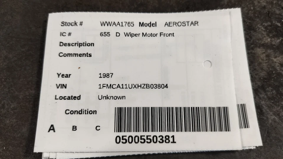 Windshield Wiper Motor Fits 86-97 AEROSTAR 2060642 - Image 2 of 2
