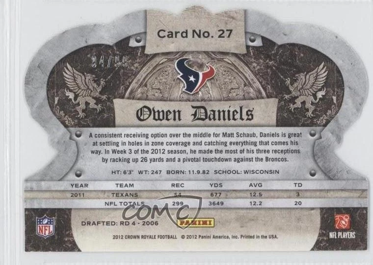 2012 Crown Royale Holo Gold /99 Owen Daniels #27 - Image 2 of 2