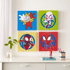 Idea Nuova Spidey and His Amazing Friends 4 Pack Square Canvas Wall Art Set, ...