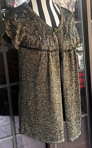 Elegantes Apostrophe Neu Gold Glitzer Metallic Kurzarm Over Shirt Gr. M - Bild 2 von 4