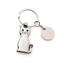 ARTÉ PORTACHIAVI GATTO con MEDAGLIETTA, adatto per essere inciso, Portachiavi in