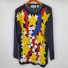 Vintage TLC Lambert Crochet Knit Sweater Sun Star Beaded Art to Wear S Celestial