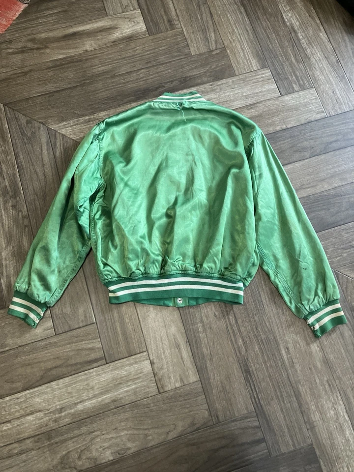 Chaqueta de satén vintage años 40 Felco descolorida envejecida grande 44 verde forro de algodón Foto 2 de 4