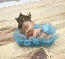 Handmade Baby Boy Figurine Decorative Gold Crown Blue Ruffle Royalty Keepsake