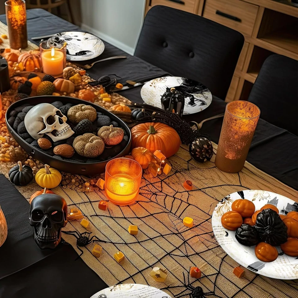 Уникальные многоразовые обеденные тарелки для Хэллоуина из 8 предметов - устойчивы к сколам и подходят для посудомоечной машины - Изображение 3 из 4