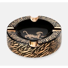Tiger Large Black & Gold Ceramic Cigar Ashtray (4 Cigars) Indoor/Outdoor New