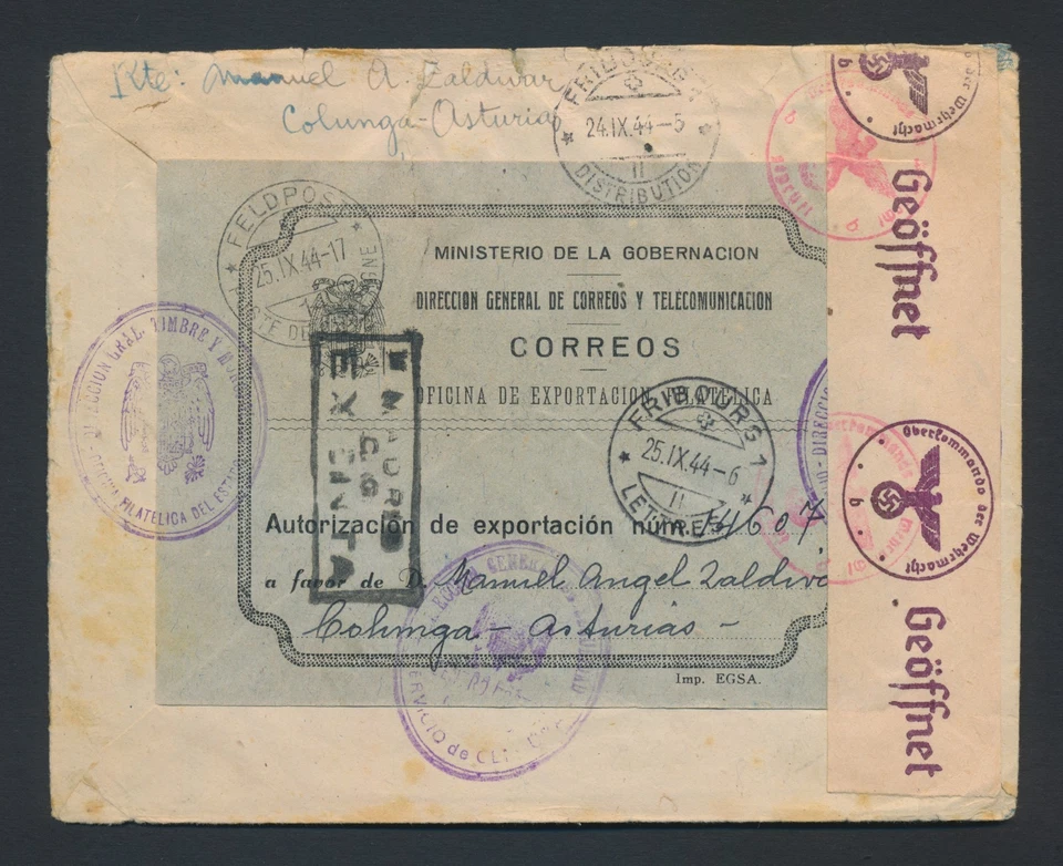 1944 SPAIN COVER TO SWITZERLAND, RARE ST. MAURICE AIRMAIL WWII, EXPORT LABEL - Image 4 of 4