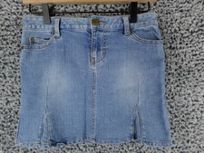 Vintage Y2K Abercrombie Denim Jean Mini Skirt Girls Blue Faded Distressed Sz 14