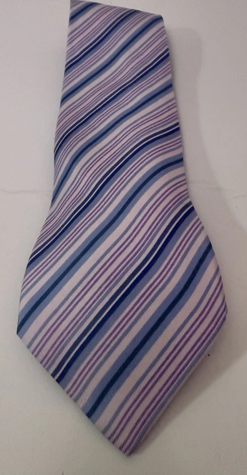Corbata de seda a rayas azul púrpura HERMES TIE Foto 2 de 4