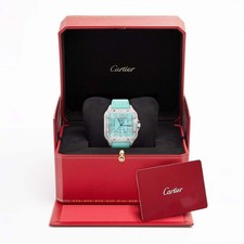 NEW 5TCW Natural Diamond Cartier Santos 40mm Pave Roman Turquoise Dial Watch 2