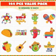 144 PCS Cinco De Mayo Temporary Tattoo Set for Mexican Themed Party Fiesta Party