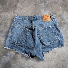Vintage Levi's 501 XX light wash denim cutoff shorts button fly raw hem