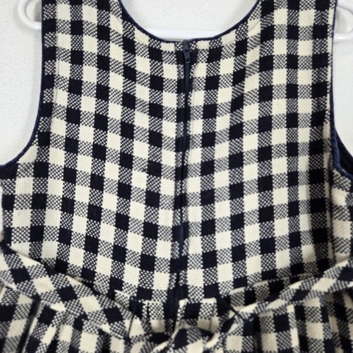 VTG Dress Jumper sz 6 Blue White Checked Sleeveless Fit & Flare Velvet Trim - Picture 9 of 15