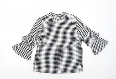 Only Damen Schwarz Geometrisches Muster Baumwolle Basic Bluse Größe 8 Rundhalsausschnitt