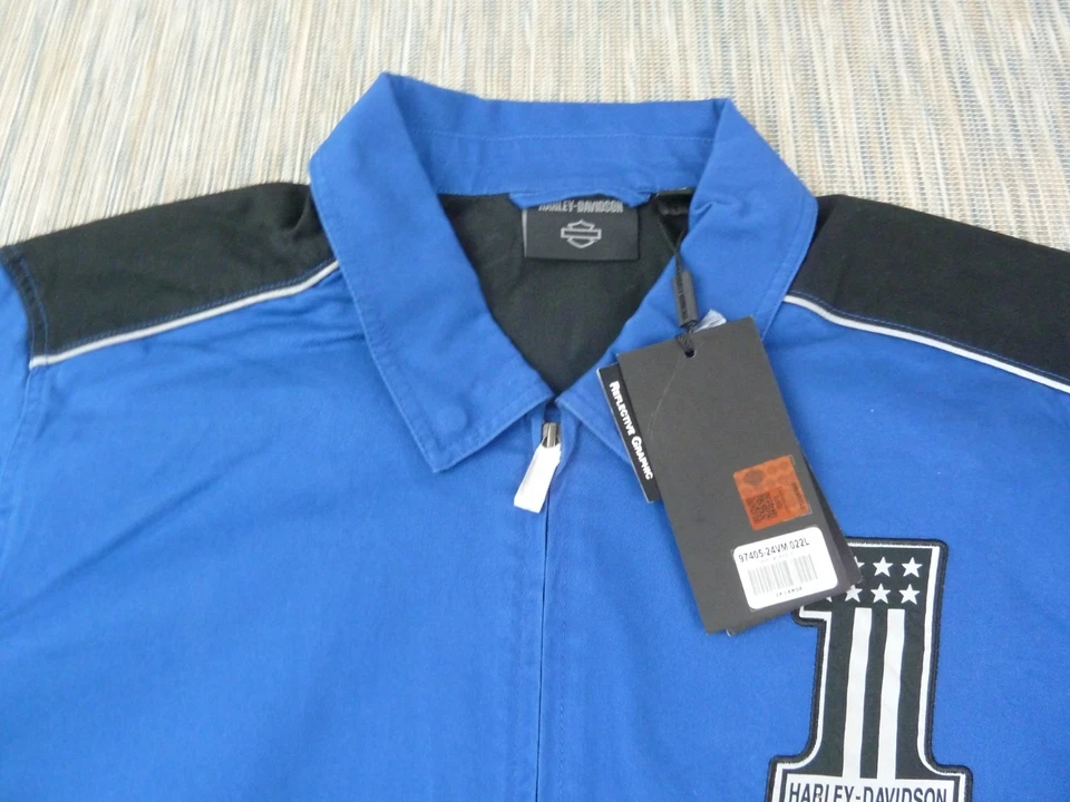 Chaqueta Harley-Davidson Hombre XXL Azul Negro Algodón Parche Motociclista Logo 97405-24VM NUEVA CON ETIQUETAS Foto 2 de 4