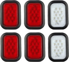 6Pcs 5"x3" Rectangle LED Stop/Turn/Tail/Brake & Backup Reverse Truck Trailer ...