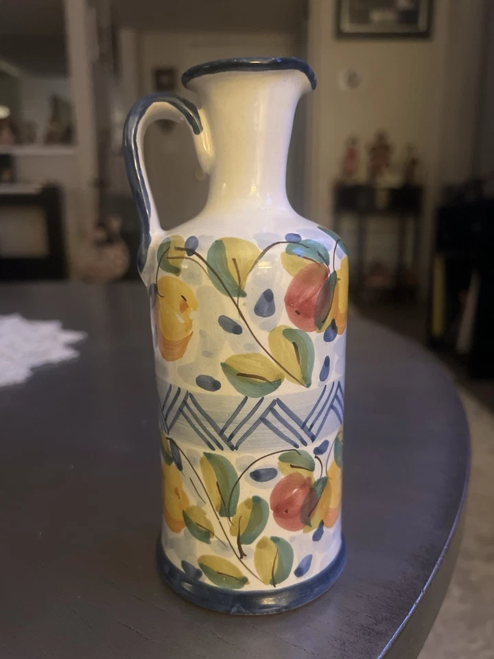 Botella de aceite de cerámica italiana pintada a mano Rampini "Reina del Limón" Foto 2 de 4