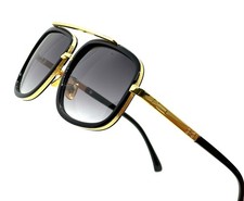 Men Women Sunglasses Gold Metal Frame Retro Shield Style Square Gradient Lens