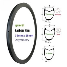 Cerchio carbonio bici strada ghiaia 700C profondità 35mm clincher tubeless senza gancio 24-32H