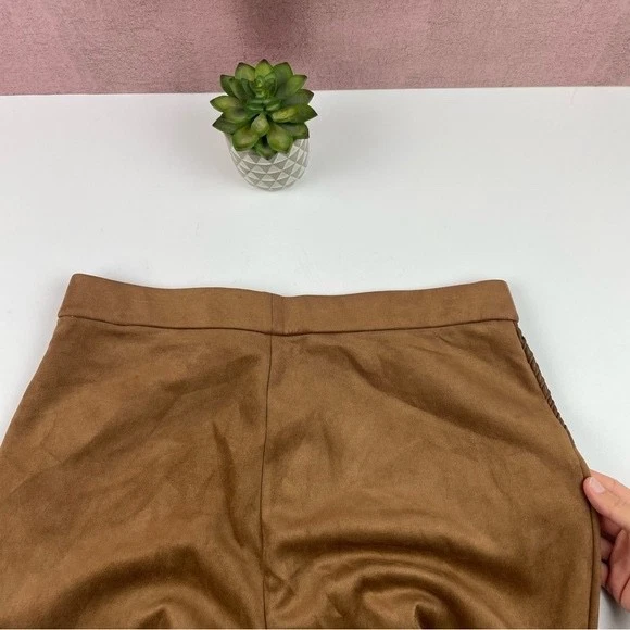 Pantalones de vestir Ivanka Trump marrón dorado con cremallera para mujer grandes de diseñador de cuero sintético Foto 4 de 4