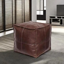 Louis Donné 18 inch Unstuffed Pouf Ottoman Faux Leather Pouffe Floor Chair Wa...