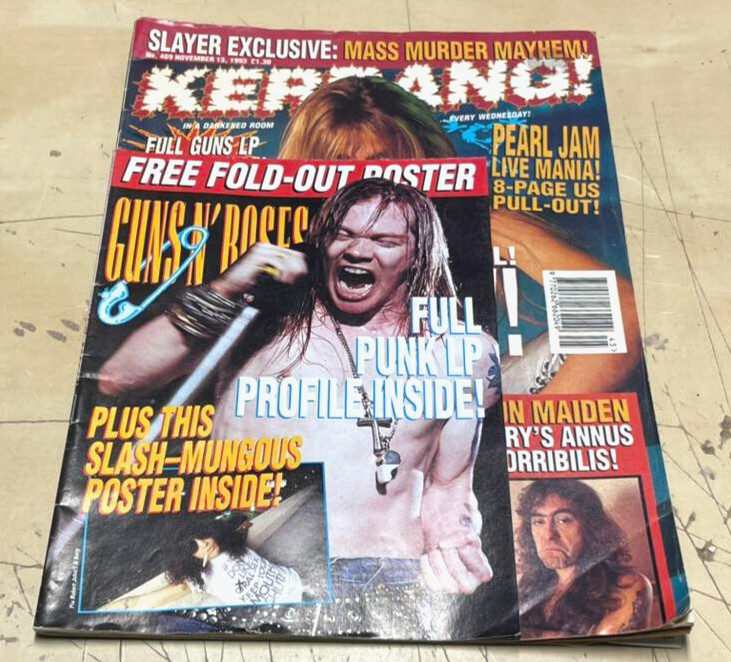 Vintage Nov 1993 Kerrang! Music Magazine #469 Guns N Roses Pearl Jam Slayer Iron