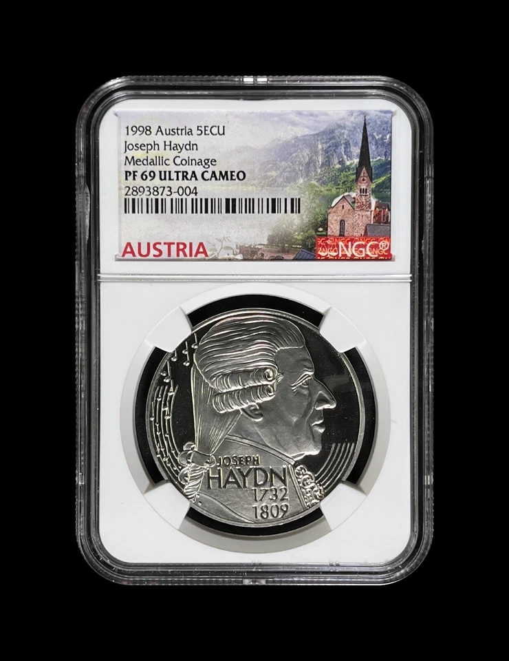 AUSTRIA. 1998, 5 ECU - NGC PF69 - Top Pop 🥇 Joseph Haydn 🎶 - Image 2 of 4