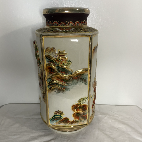 Antike Meiji Kyō Satsuma Vase 12" - handbemalt vergoldet Moriage - seltene Form - Bild 11 von 17