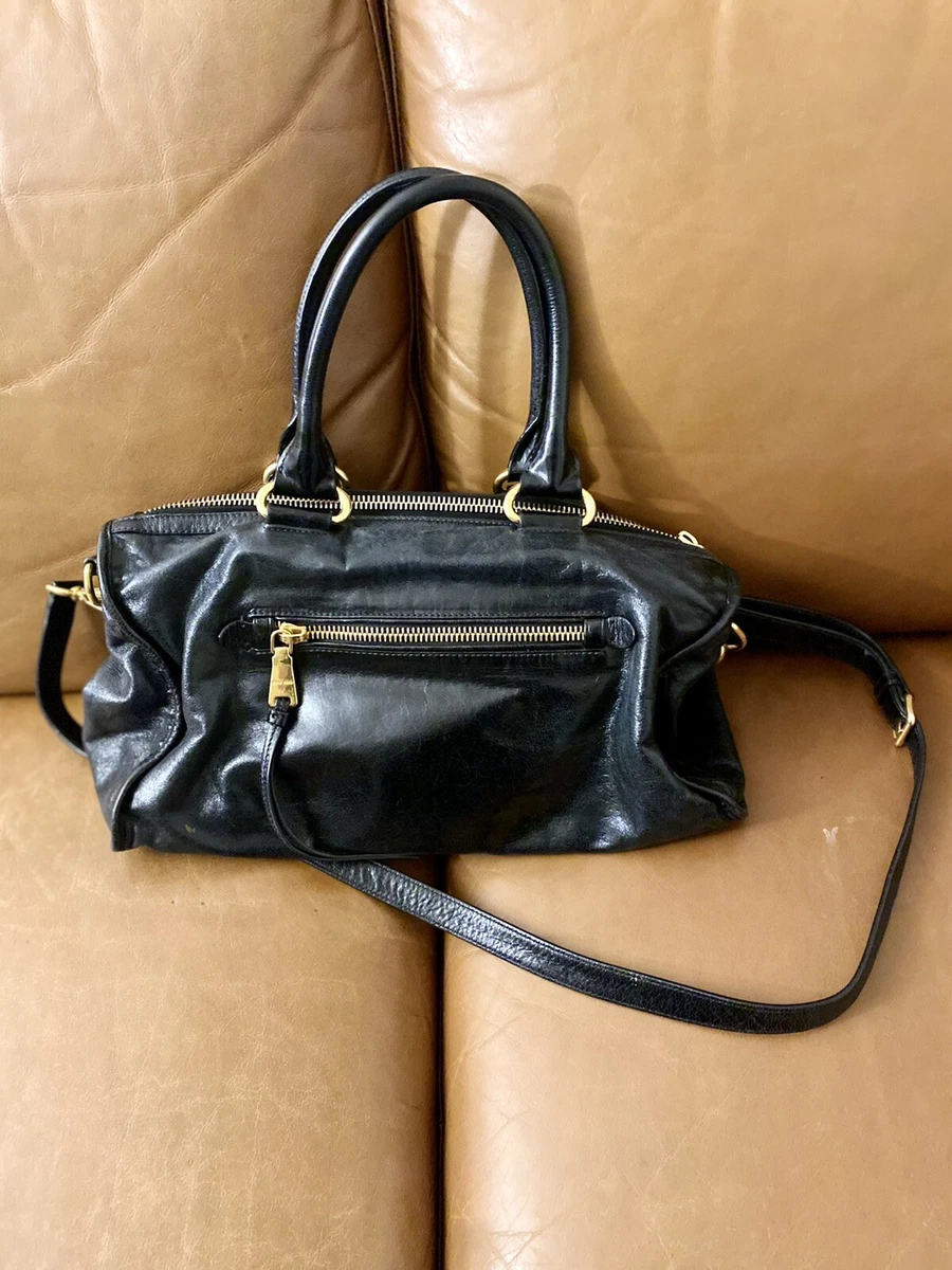 MIU MIU Vitello Shine Double Zip Tote Fumo 717038