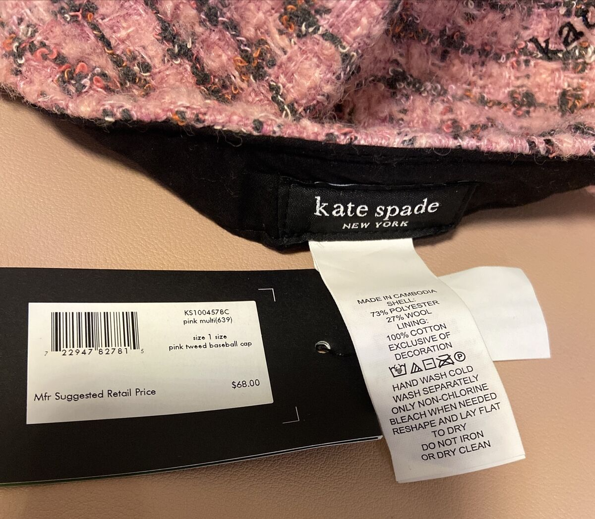 Kate Spade Pink Tweed Hat with Black Lining kate spade new york Wool Blend Pink Hats for Women | eBay main image 2