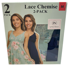 FN By Flora Nikrooz Lace Chemise Nightgown Women's M Navy Green Floral 2 Pack
