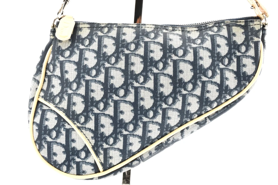 Christian Dior [Rank AB] Trotter Saddle Bag PVC Pattern Shoulder Leather Navy - Image 2 of 4