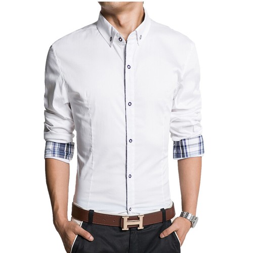 Mens Dress Shirts Long Sleeve Luxury Casual Slim Fit Business Camisas Shirts Top - Picture 5 of 11