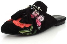 Jeffrey Campbell Women's Apfel Black Suede Tassel Slide Mules Size US 6