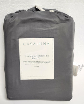 Casaluna Queen Size 300 TC Count Temperature Balancing Dark Grey Sheet Set