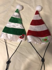 Christmas hats for cats, Lot Of 2. Adjustable Straps. Red/white Green/white St