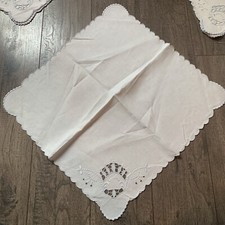 VTG LOT of 6 White And Blue Embroidered Handkerchiefs Trimmed Napkins Linen