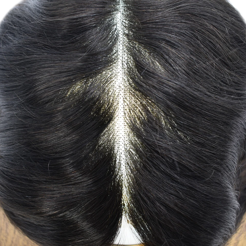 Peluca de repuesto para sistema de cabello PU piel de polietileno frontal de encaje francés Toupee para hombre Foto 2 de 4