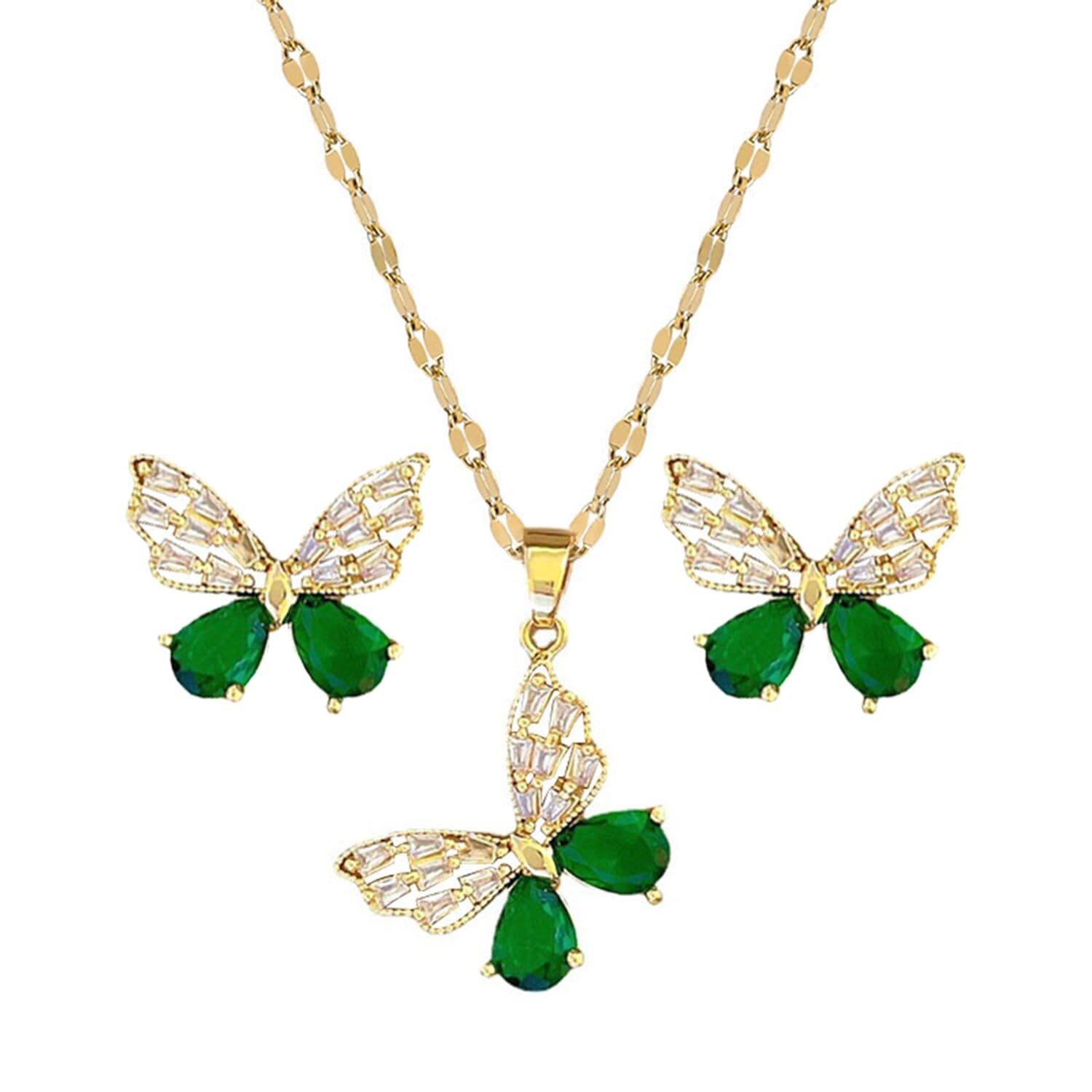 Necklace and Earring Sets for Women 14K Gold Plated Dainty Pearl Geometric He...