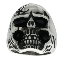 Stainless Steel Alien Graffiti Biker Skull Ring