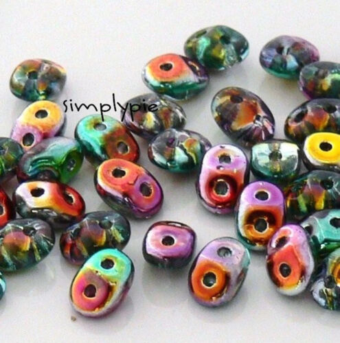 50-Grams Marea Peacock Gold Oval SuperDuo Wholesale Two-Hole Glass Beads - Picture 1 of 3