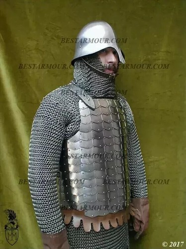 Mittelalter SCA LARP versilberter Kürass mit Kesselhelm 18GA Halbkörperpanzer Anzug - Bild 3 von 3