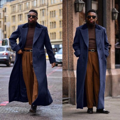 【新品】CLANE PEAKED LAPEL OVER LONG COAT P1 Long Coat Overcoat Peak Lapel Navy Blue Long Overcoat With