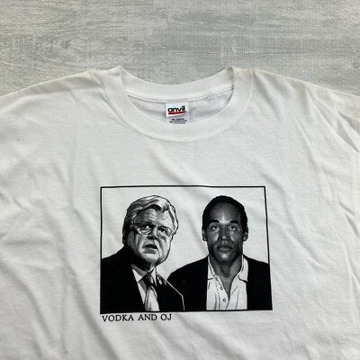 Vintage 90s Vodka and OJ Shirt Size XL White Oj Simpson Parody Tee