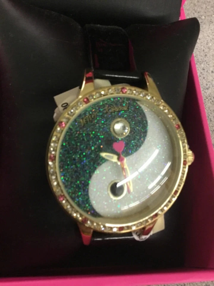 BETSEY JOHNSON Women’s YIN YANG  Rhinestone Watch Round Dial NEW Black Gold  - Image 2 of 3