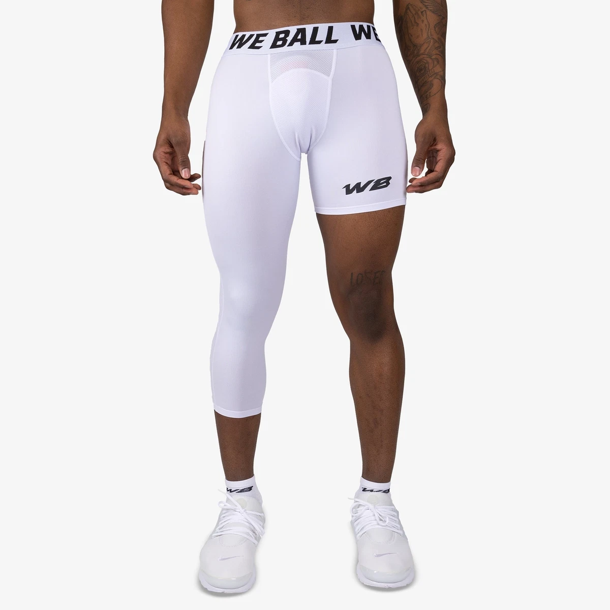 One Leg 3/4 Compression Tights (White) - For Basketball, Football & Lacrosse