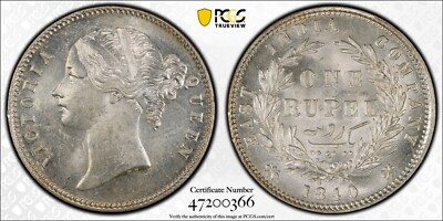 INDIA BRITISH VICTORIA 1840 RUPEE SILVER COIN UNCIRCULATED PCGS